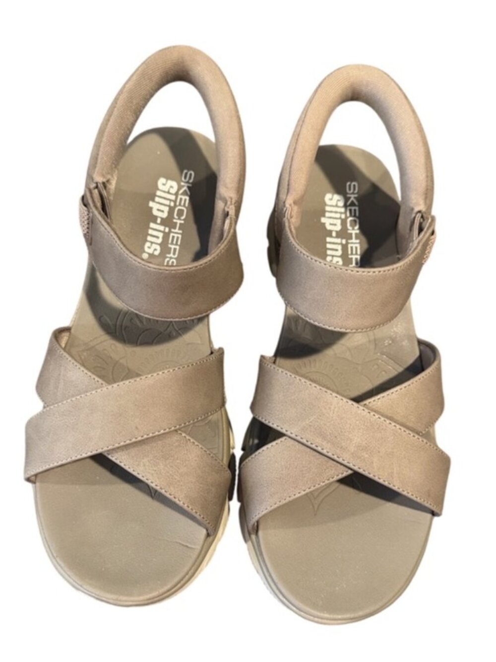 Skechers Easy Going Somewhere Sunny Slip-Ins Sandals Women’s 9.5 Taupe Gray EUC - Picture 7 of 8
